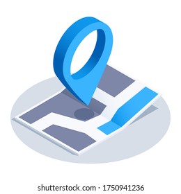 isometric vector image on a white background, map icon with a location icon