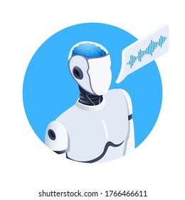 isometric vector image on a white background, round icon of a talking robot with artificial intelligence