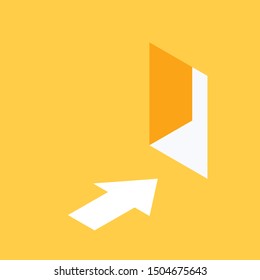 isometric vector image on a yellow background, open door and arrow, open opportunities