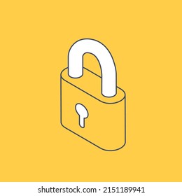 isometric vector image on a yellow background, lock sign, internet icon and data protection