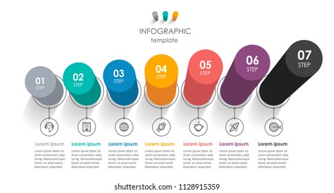 Isometric vector Infographic design with icons and 7 options or steps. Infographics for business concept. Can be used for presentations banner, workflow layout, process diagram, flow chart, info graph