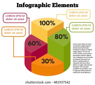 Isometric Vector Infographic Elements. Business Pie Chart on White Background.  Colorful circle diagram with different percentage.

