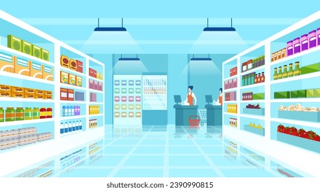 Isometric vector of an interior of a modern grocery super market