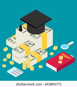 Isometric Vector invest in education concept in flat style