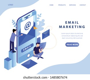 Isometric vector landing page template for e-mail marketing,advertising campaign, product promoting.