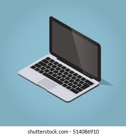 Isometric vector laptop illustration. Modern realistic desktop computer.