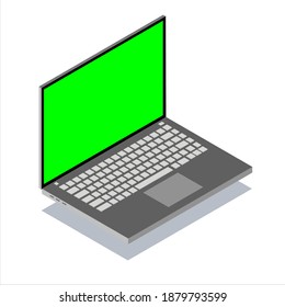 portátil vectorial isométrico con pantalla verde claro, perfecto para elementos de diseño sobre temas de información, internet, tecnología y telecomunicaciones
