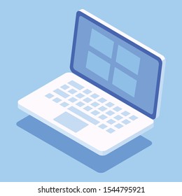 Isometric vector laptop. Vector  object isolated on blue background.