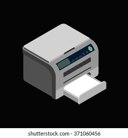 Isometric vector laser printer icon. Digital machine illustration . Modern grey office printer on  dark background 