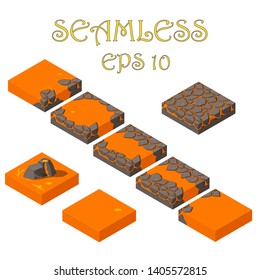 Isometric vector lava cube with seamless texture.