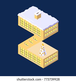 Isometric vector letter z yellow on blue winter chrismas house in shape of letter z