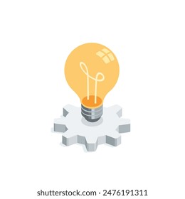 isometric vector light bulb on gear, in color on white background, create a fresh idea or electricity