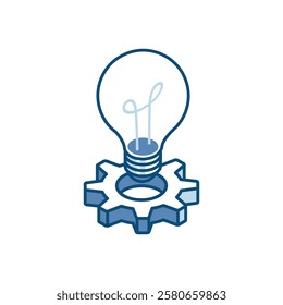 isometric vector light bulb on gear linear icon, in color on white background, create a fresh idea or electricity