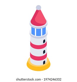 Isometric vector of lighthouse, tower house  