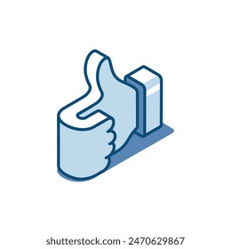 isometric vector like linear icon, in color on white background, thumb up, approval or ok