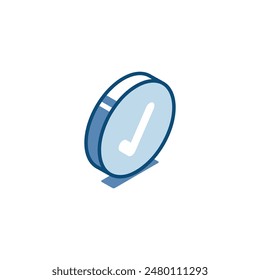 isometric vector linear check mark icon in a circle, in color on a white background, completed task or confirmation