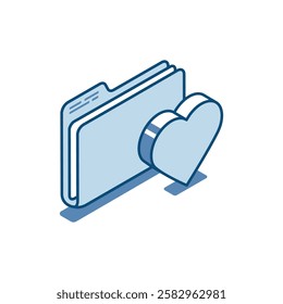 isometric vector linear icon folder and heart, in color on white background, favorite or bookmarked