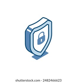 isometric vector linear icon of a shield with a padlock inside, in color on a white background, reliable protection or password