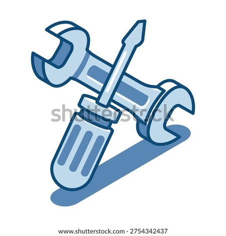 Isometric vector linear icon of a wrench and screwdriver, in color on a white background, repair of equipment and machinery