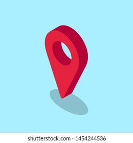 Isometric Vector Location Icon Illustration. Geolocation 3d Pin Drop. Map Pointer On Blue Background