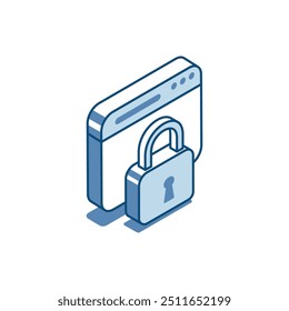 isometric vector lock and program window linear icon, in color on white background, protection or authorization