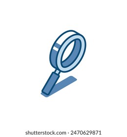 isometric vector magnifier linear icon, in color isolated on white background, search or data analysis in business
