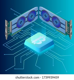 Isometric vector mining farm.Cryptocurrency and the technology of production.Digital monetization and investment in cryptocurrencies.