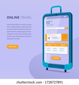 Online-Travel Mobile Application Vektor mit Smartphone-Konzept. geeignet für Banner, App und Homepage