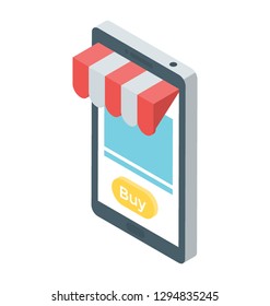 Isometric vector, mobile shopping icon