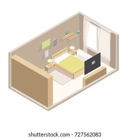 isometric vector modern bedroom model. Modern interior design. Stock vector