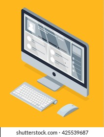 isometric vector modern computer illustration. Display / Keyboard / Mouse