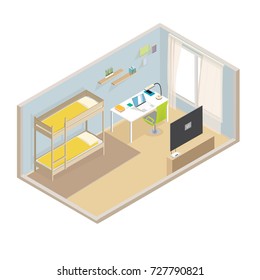 Isometric Vector Modern Kids Room Model. Modern Interior Design. Stock Vector