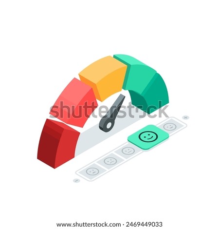 isometric vector mood scales, in color on a white background, scale with arrow and emoticons