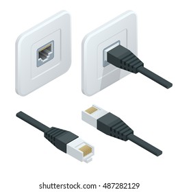 Isometric Vector network socket icon. LAN cable network internet.