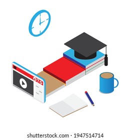 An isometric vector of online education for university student during Covid-19.