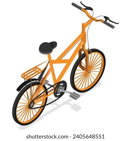 isometric vector of an orange bicycle is ideal for infographics, presentations, websites, or any project that needs a touch of cycling flair.