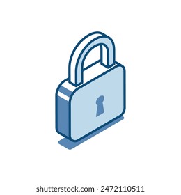 isometric vector padlock linear icon, in color isolated on white background, closed or secure