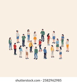 isometric vector people or group, in color on light background, society or social group