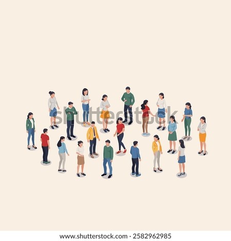 isometric vector people or group, in color on light background, society or social group