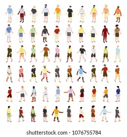 Isometric vector people set. Summer dressed people with flip flops. Icon set. Vector.