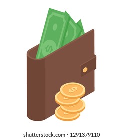 Isometric vector of personal wallet