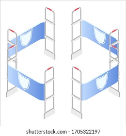 Isometric vector. Preventing shoplifting scanner gate system. Anti-theft sensor gates. Security system detect barcode and notify.