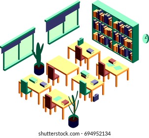 Isometric vector reading room