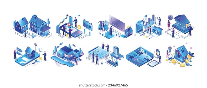  Isometric Vector, Real Estate Investor, Housing Rental Service, Office Rental Service, Buying and Selling Land, Dynamics of Real Estate Prices, Real Estate Financing Company, Buy and Sell Real Estate