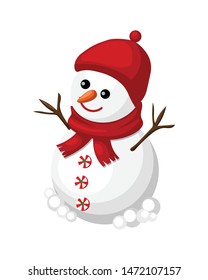 isometric vector of red scarf and beret snowman
