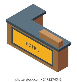 Isometric vector representation of a hotel reception desk with a sign