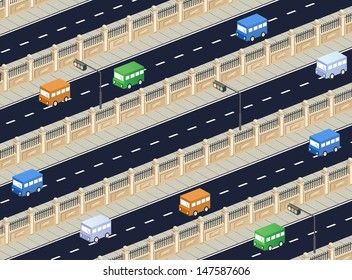 Isometric vector road with transport
