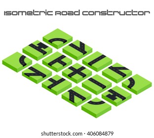 Isometric vector roads constructor. Kit to create your 3D city or street map. For your infographic or business design.
