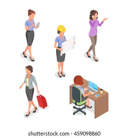 Isometric vector set of businesswoman.