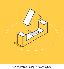 isometric vector sign on a yellow background, send icon, upload from computer  to internet